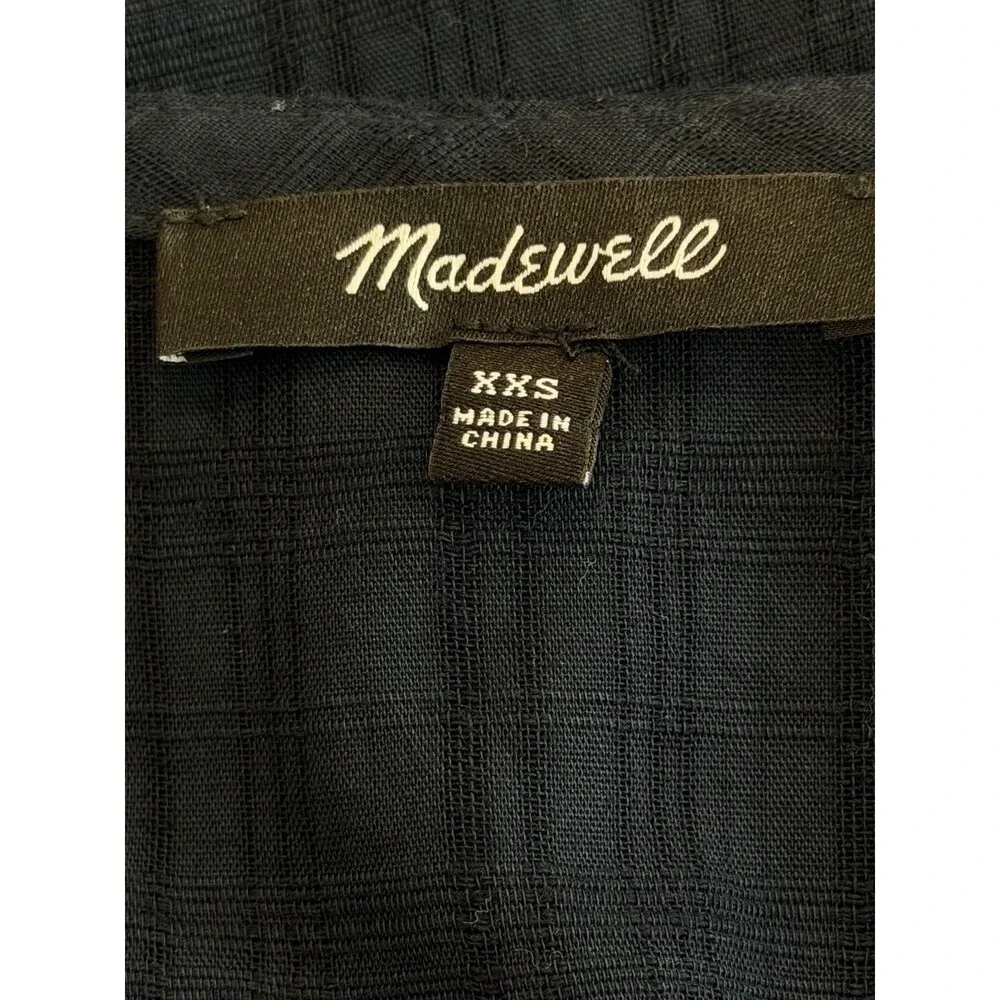 Madewell XXS Black Ruffle Blouse Cotton Plaid Textured Puff Sleeve Romantic Top